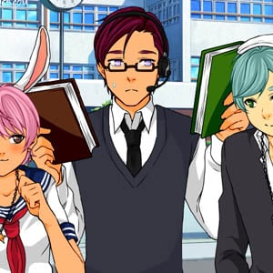 Hilarious and adorable anime-style, kawaii, scene creator of teacher, a boy and a girl in a school