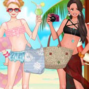 Female original characters in anime style wearing beach summer clothing