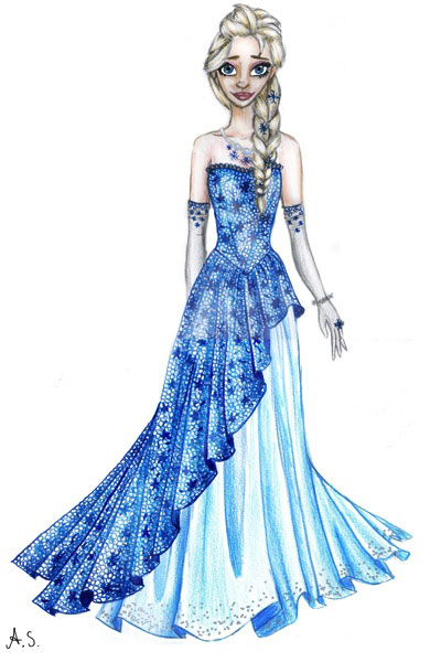 Prom (!) Elsa ~ All traditional art.A3 with colored penc