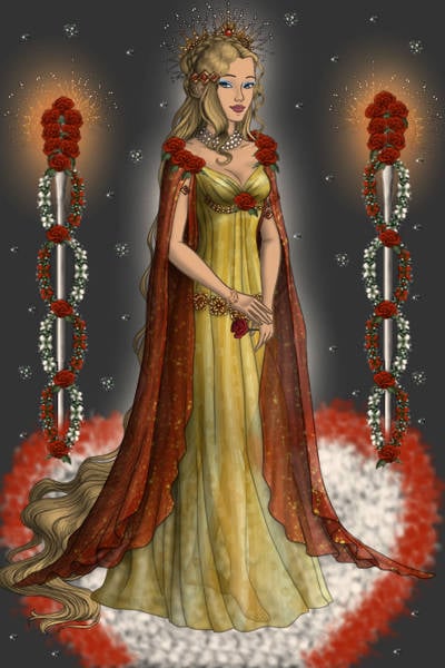 Aphrodite, goddess of love, beauty and p ~ In gold and red, because I don't like th