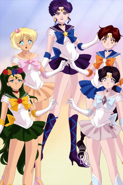 Sailor Astraea, Hebe, Iris, Flora and Hy ~ (Top down, left to right) #sailorsenshi 