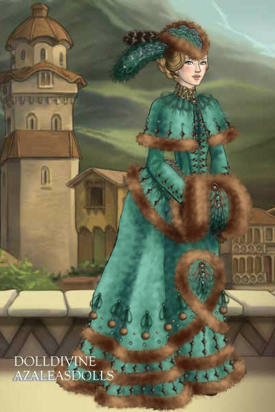 Noblewoman in turquoise coat dress ~ What's that thing in her hands called in