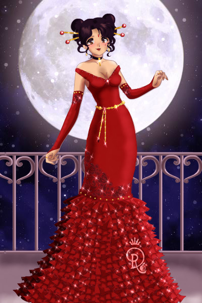 Rose Moon ~ #red #gown #moon #gold #dress